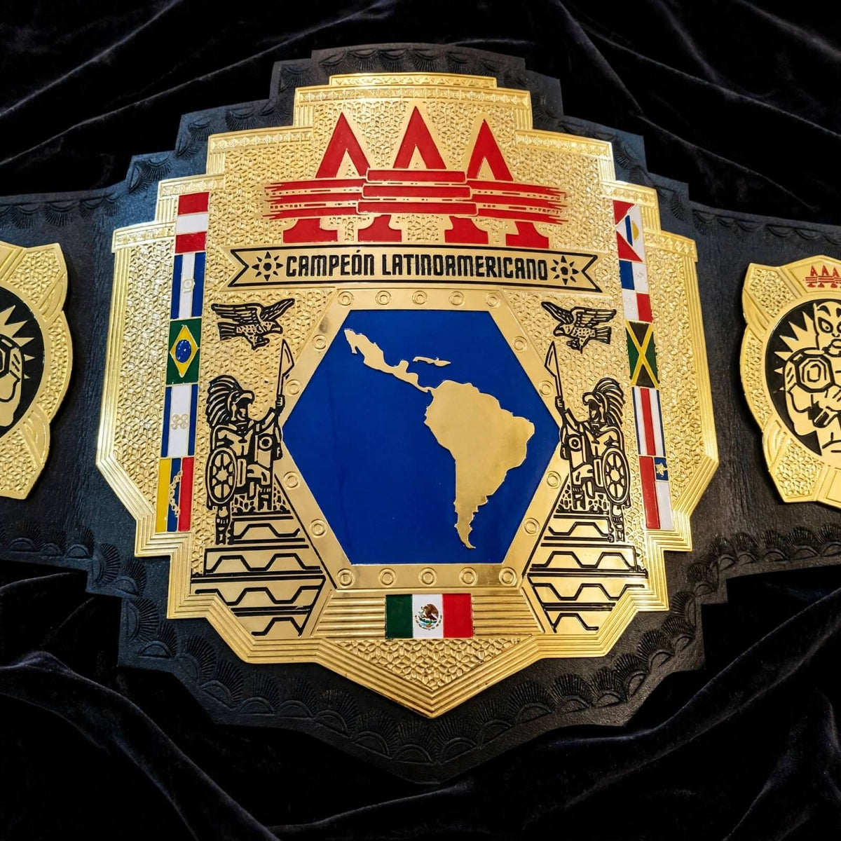 AAA Latin American Championship Belt replica 2mm brass plates black leather strap campeon latinoamericano main plate