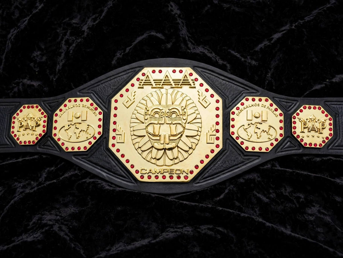 AAA Mega World Championship Belt 4MM 4 Layers 16MM Zinc Replica Belt Front View - Belt Forgeries