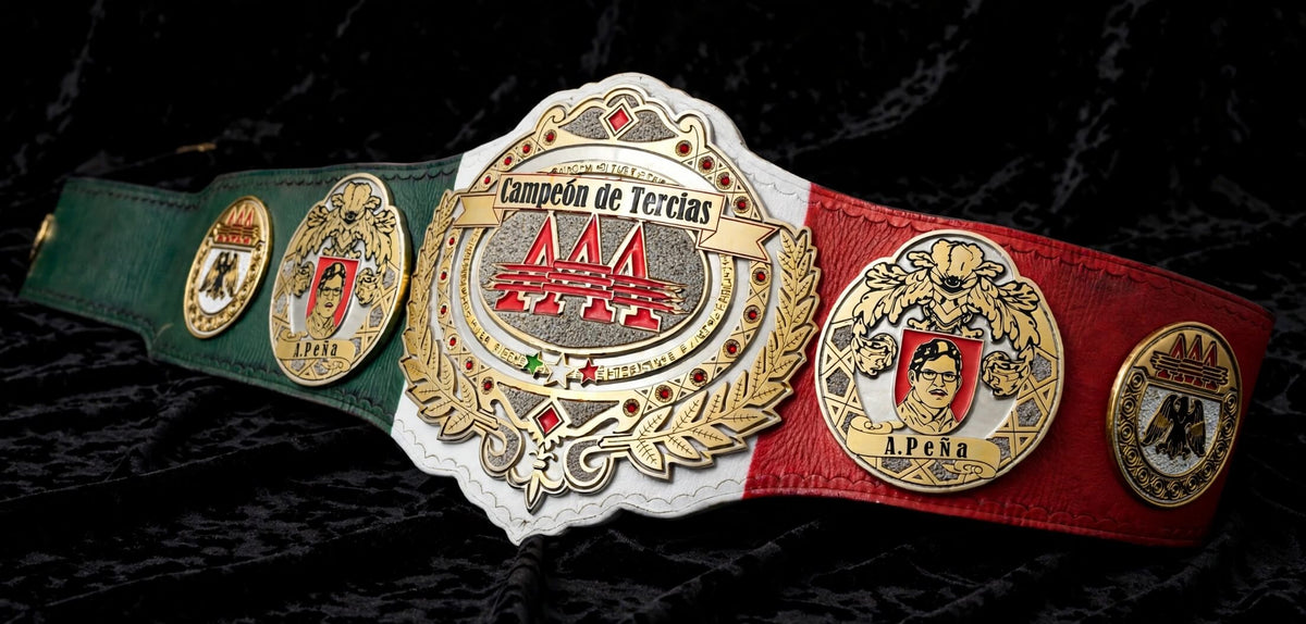 AAA Campeon de Tercias trios championship belt replica 4mm zinc Mexican flag leather Antonio Pena