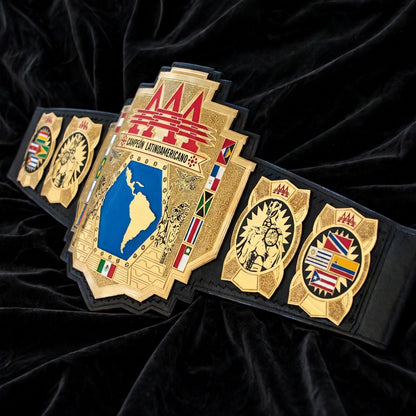 4mm zinc AAA Latin American champion belt gold plated Aztec warrior Mexican flag detail