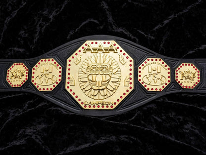 AAA Mega World Championship Belt 4MM 4 Layers 16MM Zinc Replica Belt Front View - Belt Forgeries